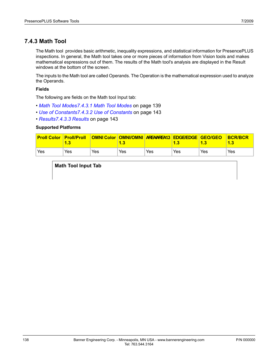 3 math tool, Math tool7.4.3 math tool | Banner PresencePLUS P4 GEO 1.3 Series User Manual | Page 138 / 256