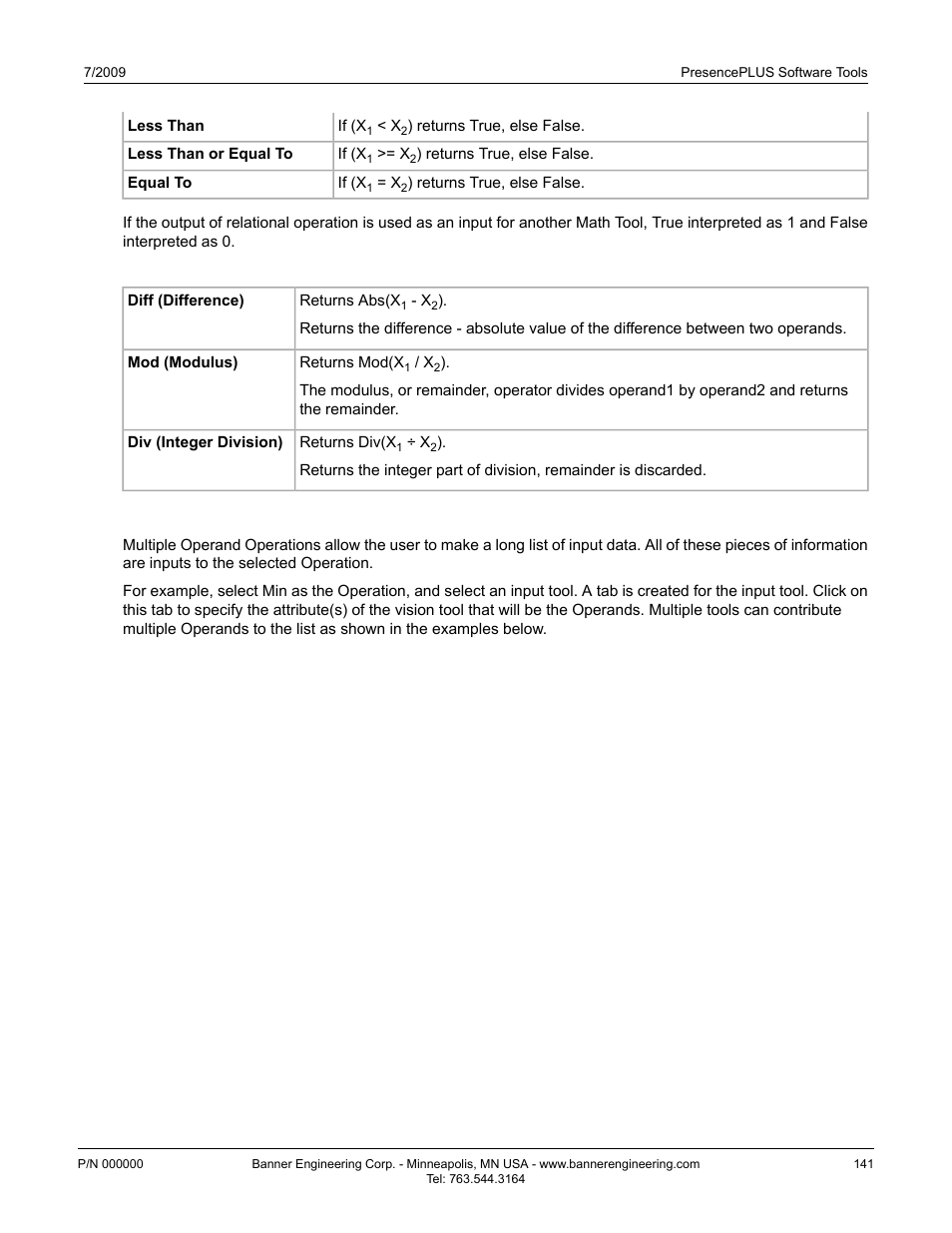 Two operand functions, Multiple operand operations | Banner PresencePLUS P4 GEO 1.3 Series User Manual | Page 141 / 256