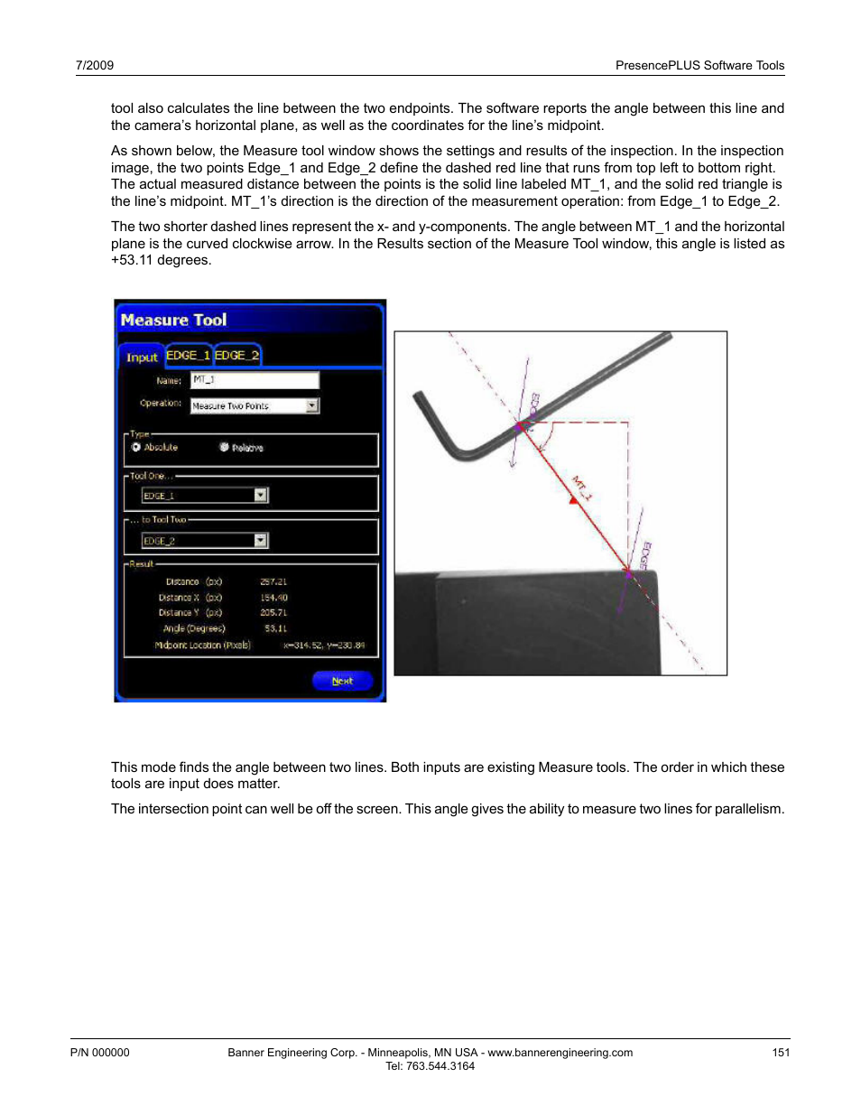 How the tool measures two lines | Banner PresencePLUS P4 GEO 1.3 Series User Manual | Page 151 / 256