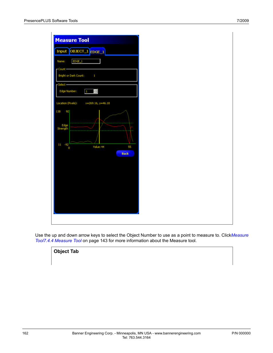 Measure tool object tab | Banner PresencePLUS P4 GEO 1.3 Series User Manual | Page 162 / 256