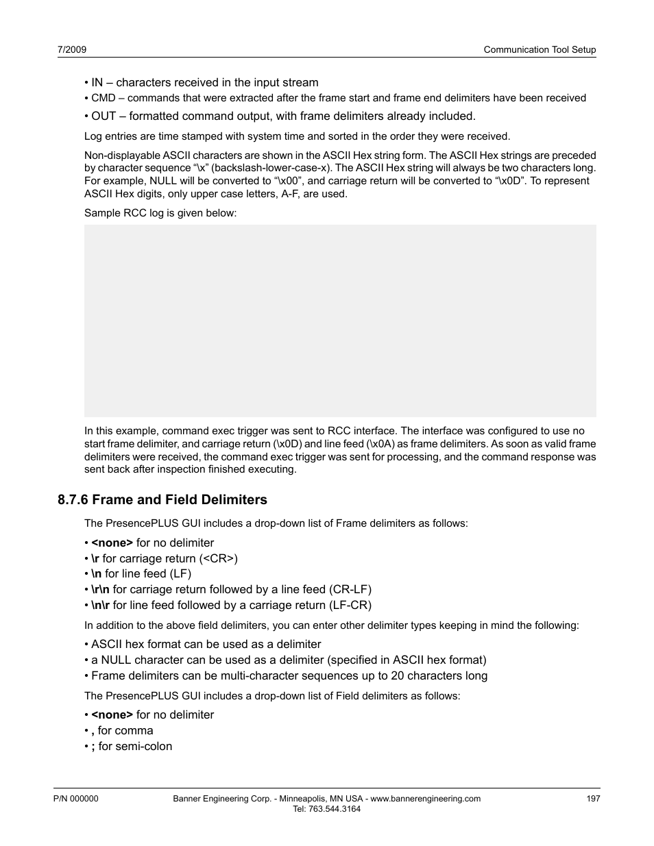 6 frame and field delimiters | Banner PresencePLUS P4 GEO 1.3 Series User Manual | Page 197 / 256