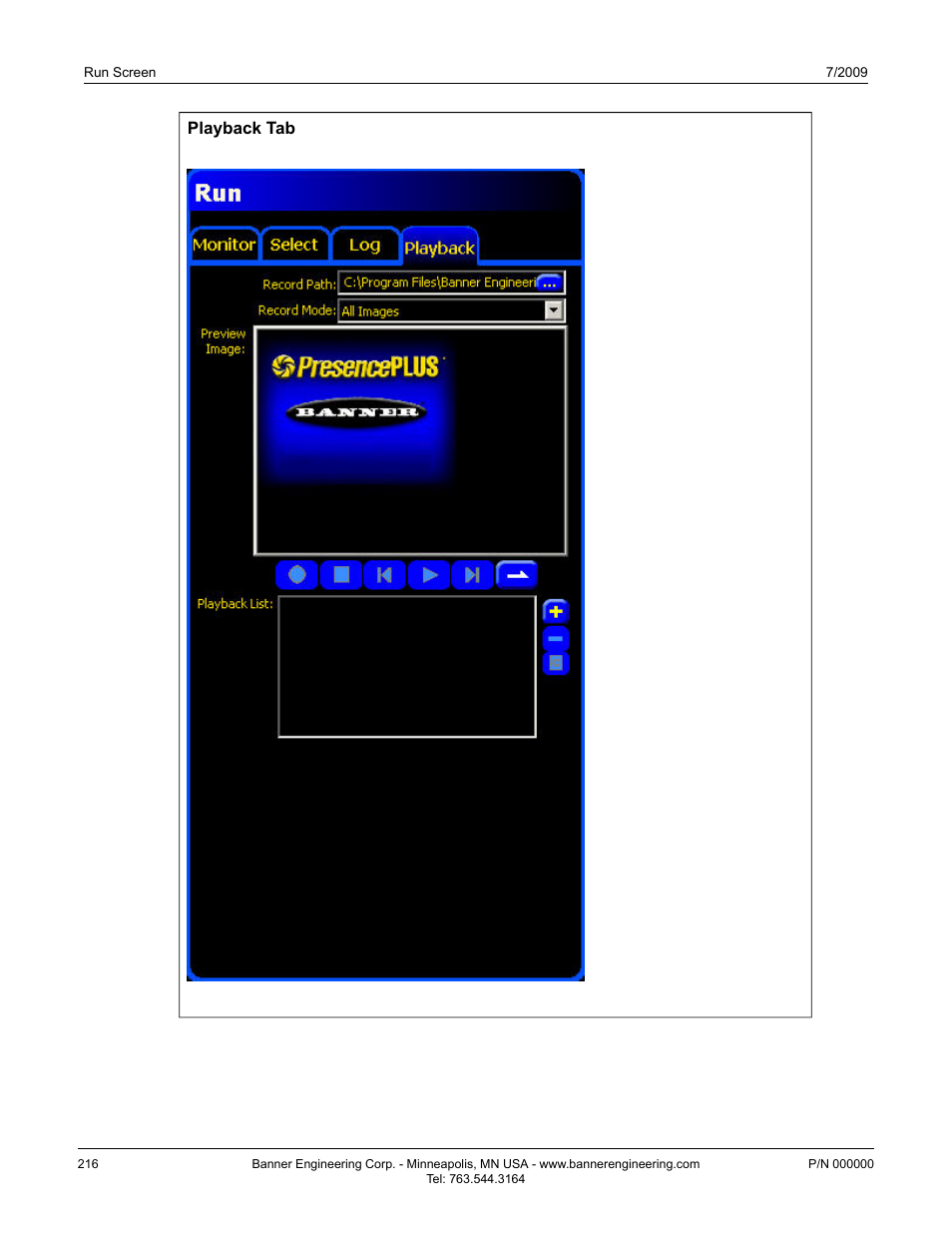 Playback tab | Banner PresencePLUS P4 GEO 1.3 Series User Manual | Page 216 / 256