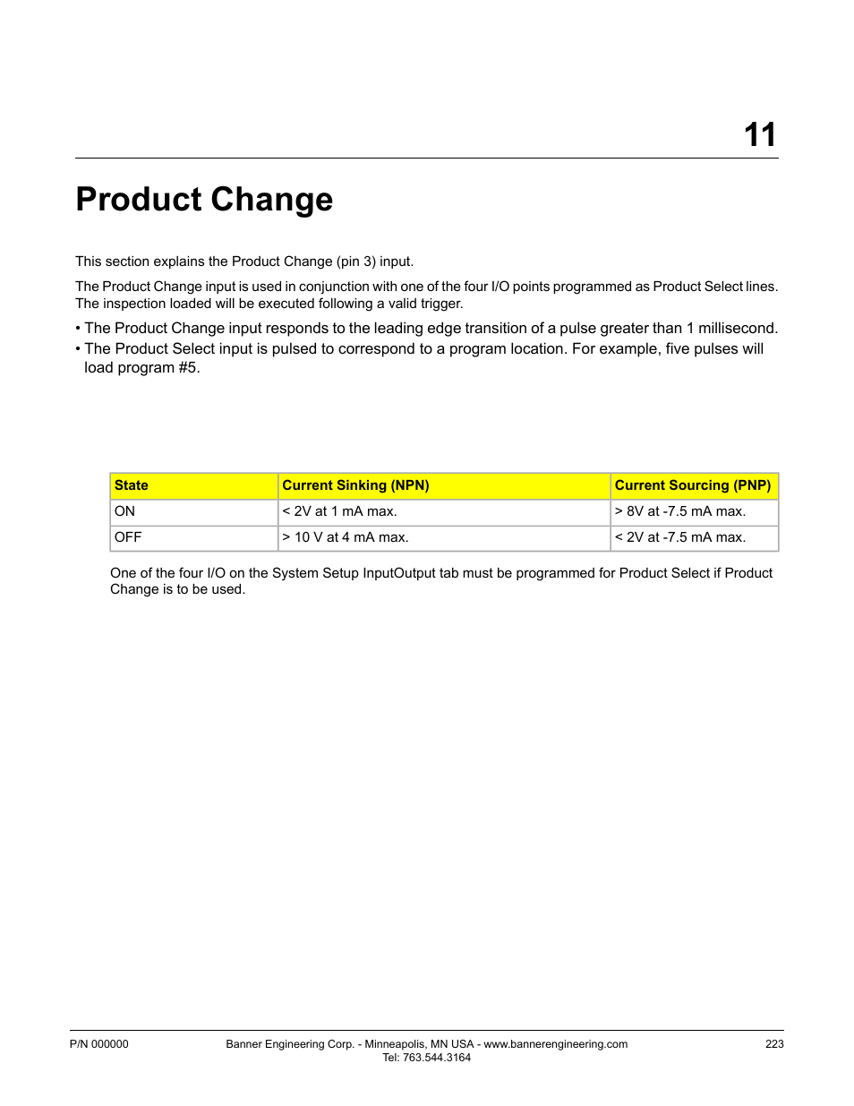 Product change, 1 product change specifications, 11 product change | Banner PresencePLUS P4 GEO 1.3 Series User Manual | Page 223 / 256