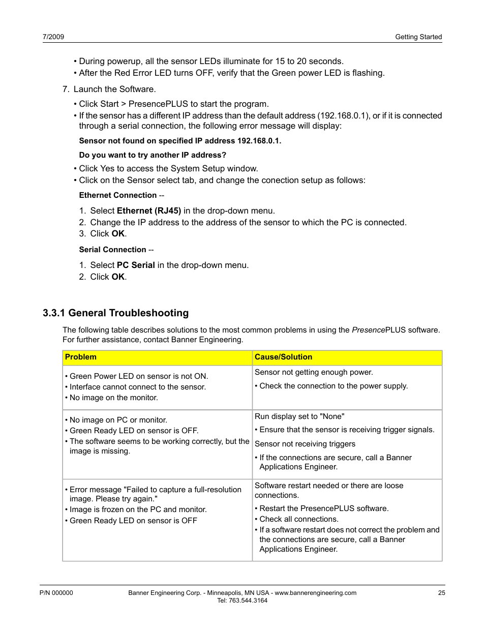 1 general troubleshooting | Banner PresencePLUS P4 GEO 1.3 Series User Manual | Page 25 / 256