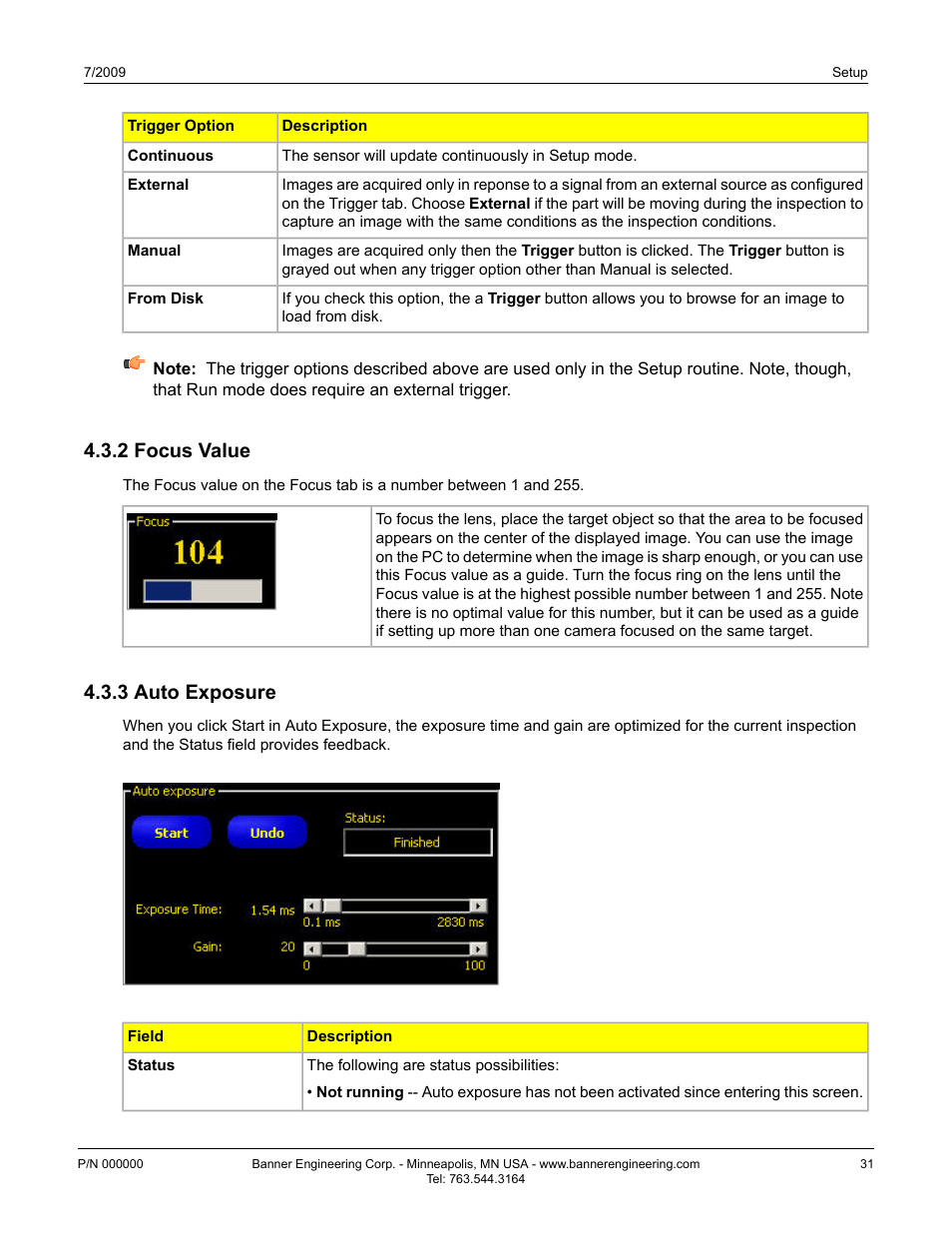 2 focus value, 3 auto exposure, 2 focus value 4.3.3 auto exposure | Banner PresencePLUS P4 GEO 1.3 Series User Manual | Page 31 / 256
