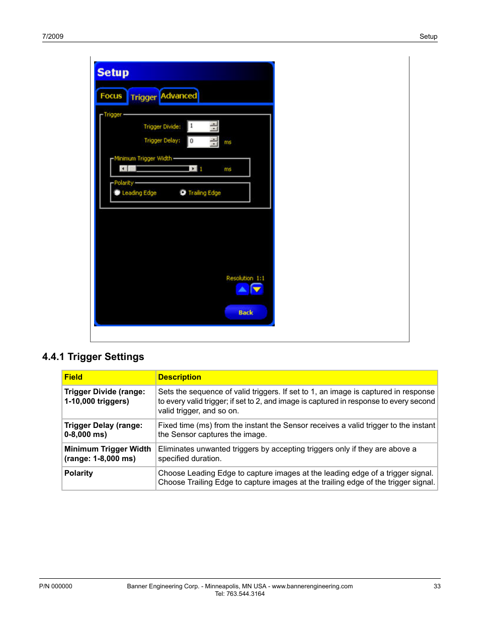1 trigger settings | Banner PresencePLUS P4 GEO 1.3 Series User Manual | Page 33 / 256