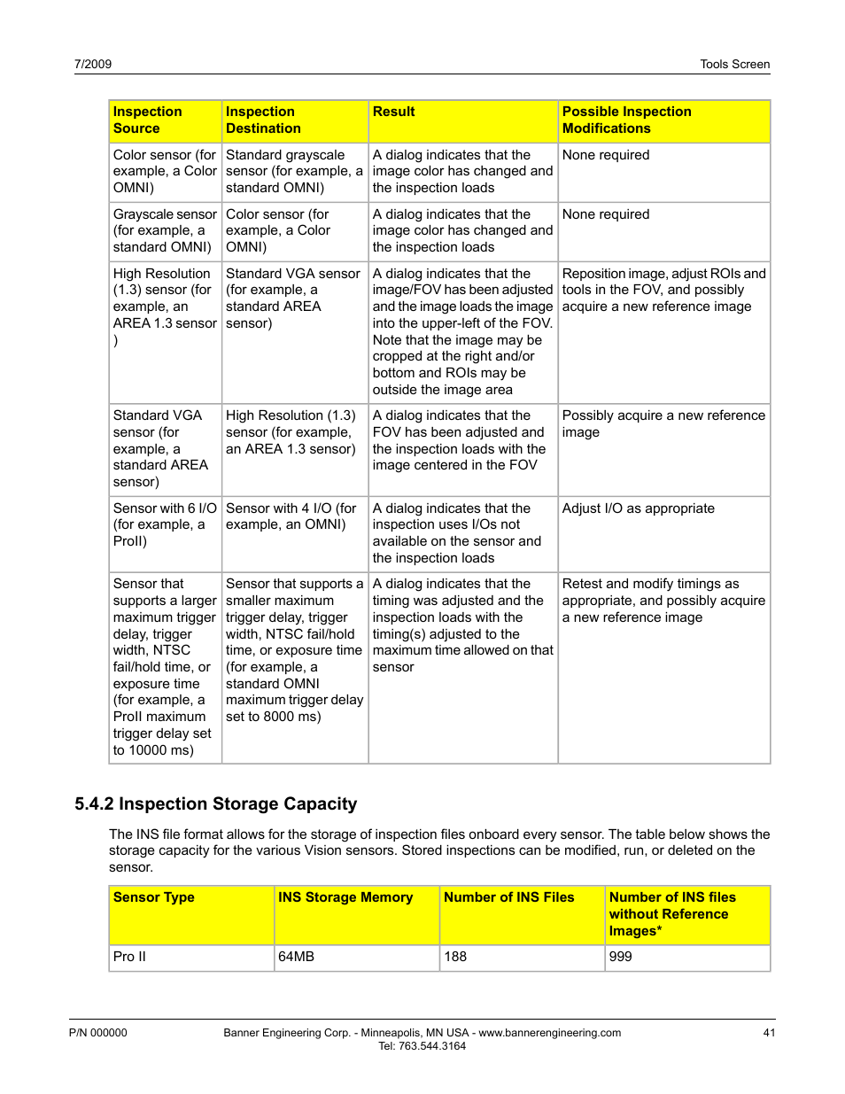2 inspection storage capacity | Banner PresencePLUS P4 GEO 1.3 Series User Manual | Page 41 / 256
