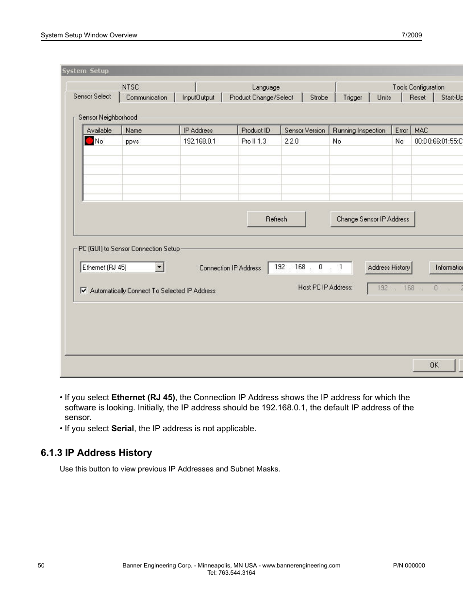 3 ip address history | Banner PresencePLUS P4 GEO 1.3 Series User Manual | Page 50 / 256