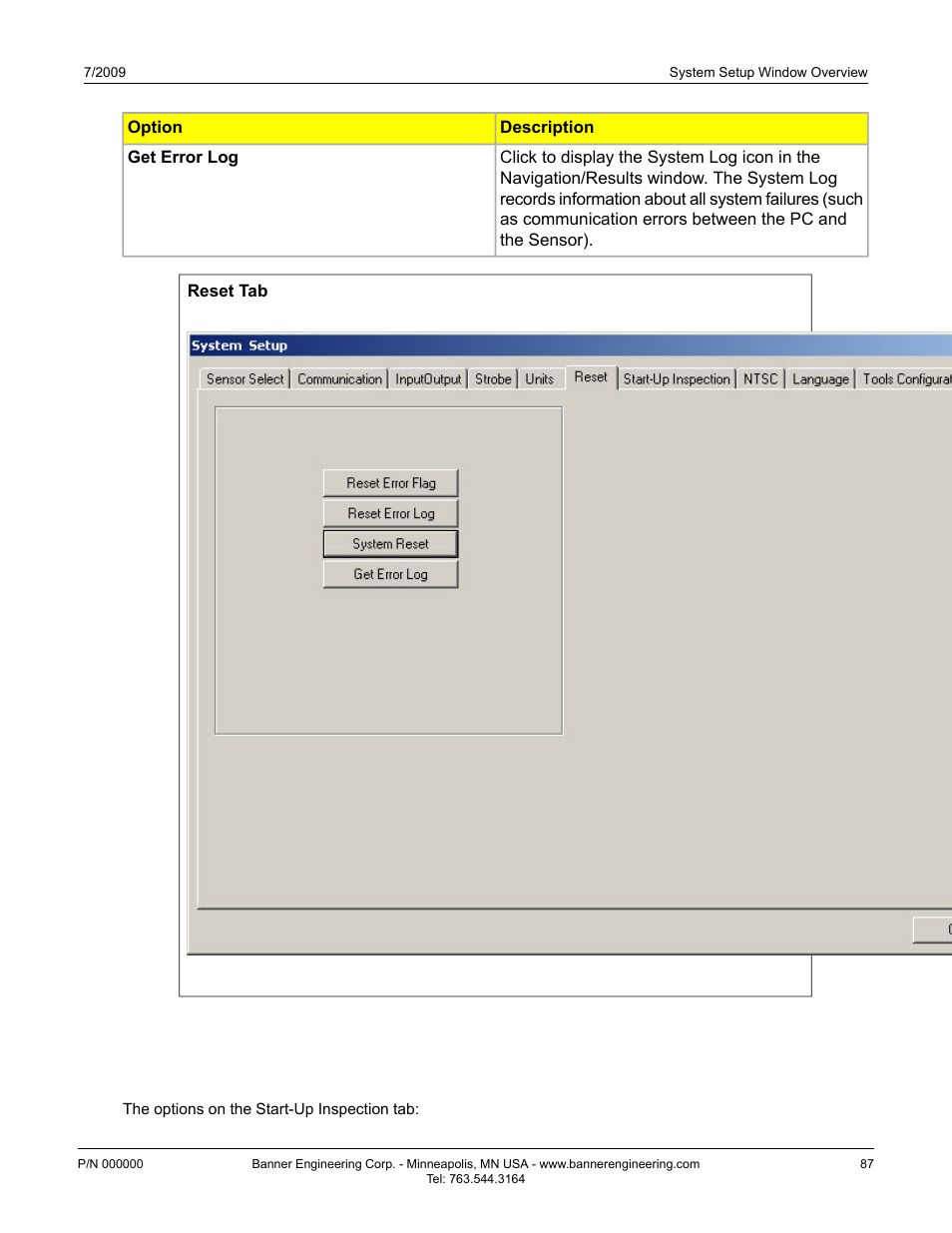 7 start-up inspection tab, Start-up inspection tab6.7 start-up inspection tab | Banner PresencePLUS P4 GEO 1.3 Series User Manual | Page 87 / 256