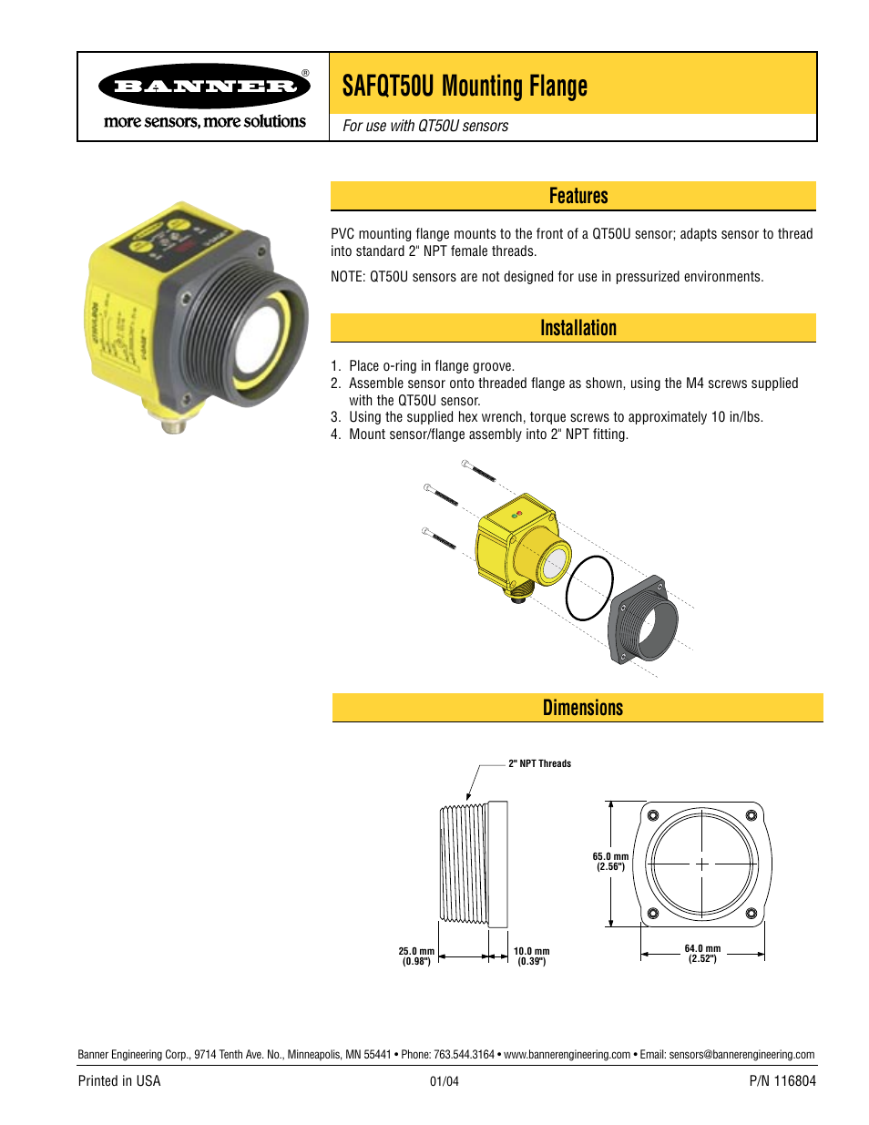Banner U-GAGE QT50U DC Series—Analog User Manual | 1 page