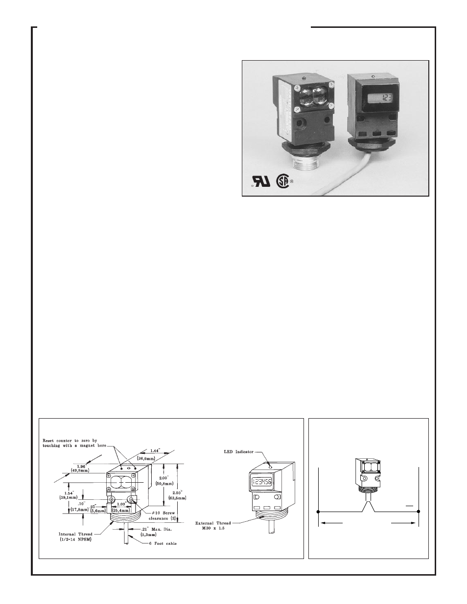 Valu-beam 990 series sensors, With built-in totalizing counter, Specifications | Sma990 series valu-beam sensors | Banner VALU-BEAM Series User Manual | Page 14 / 20