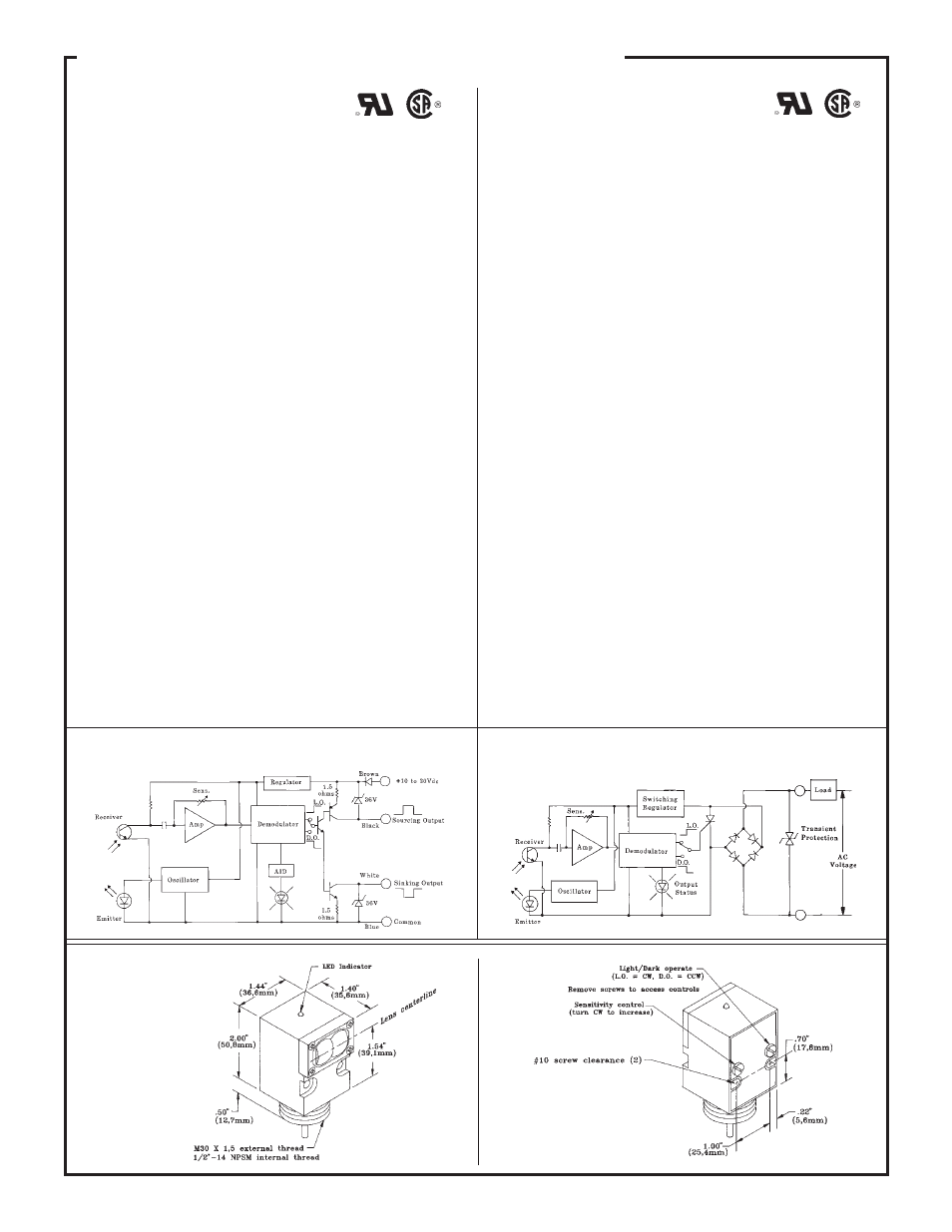 Valu-beam 912 series sensors, Sensor specifications | Banner VALU-BEAM Series User Manual | Page 4 / 20