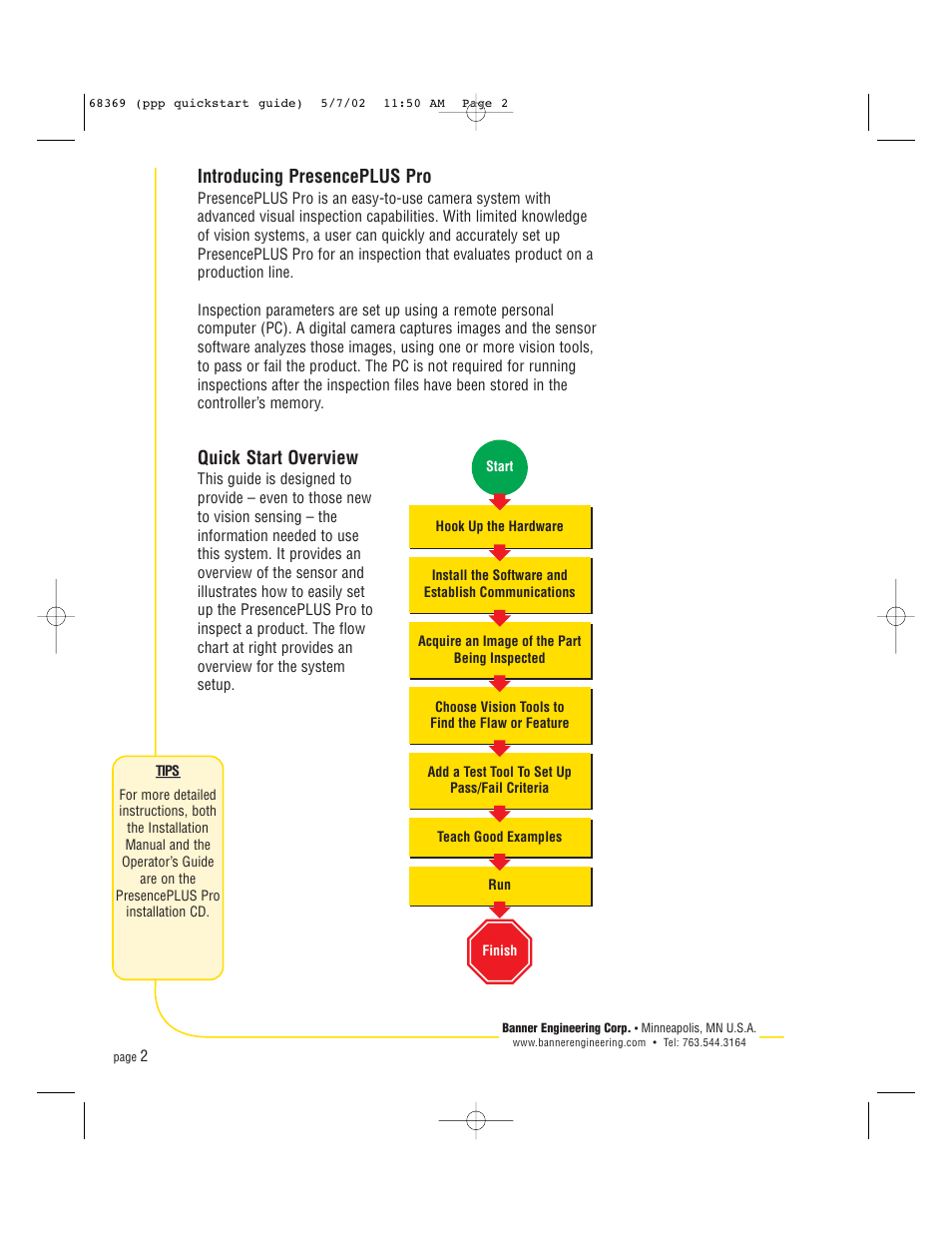 Introducing presenceplus pro, Quick start overview | Banner PresencePLUS Pro COLOR—PROII Camera User Manual | Page 2 / 16