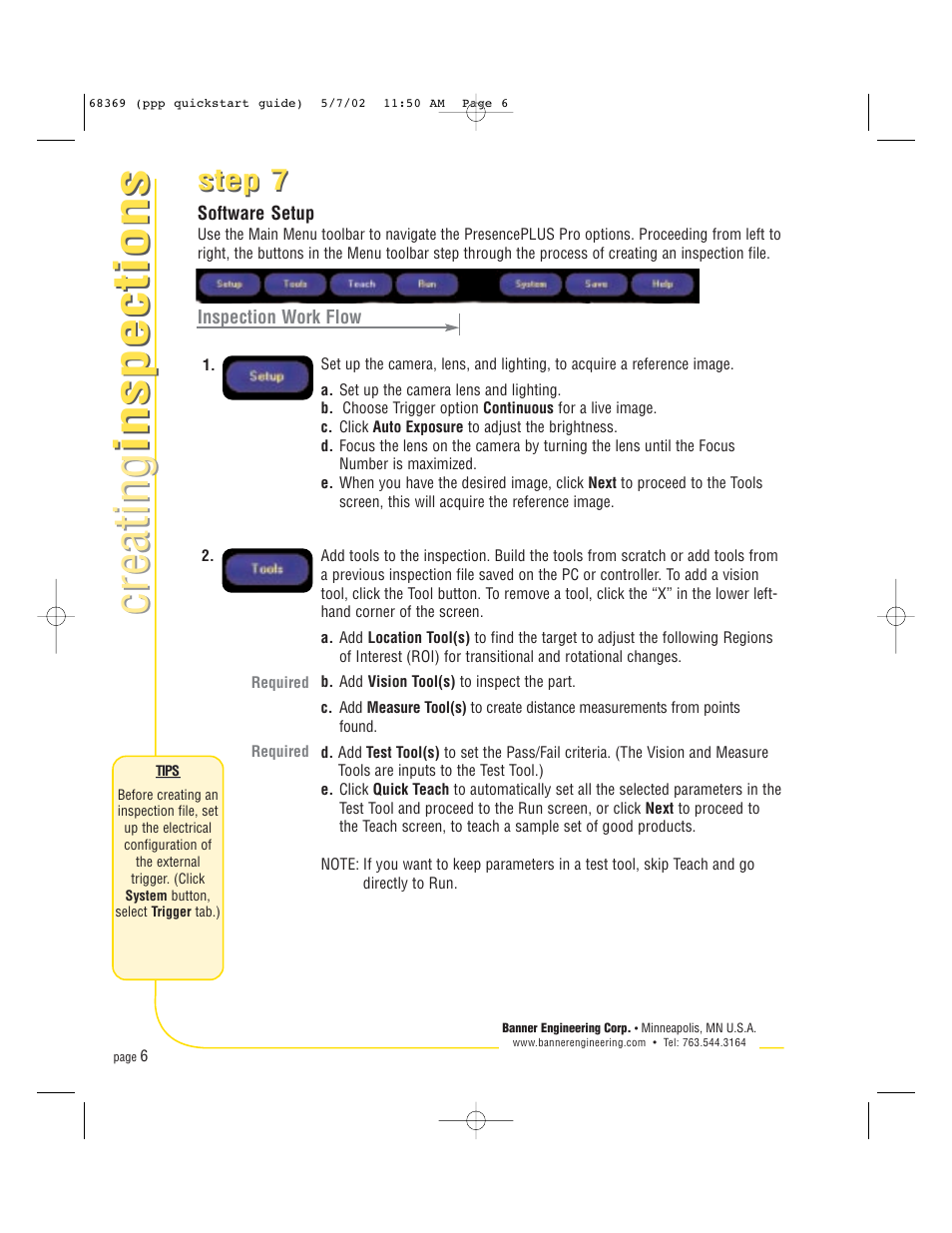Creating inspections, Step 7 | Banner PresencePLUS Pro COLOR—PROII Camera User Manual | Page 6 / 16