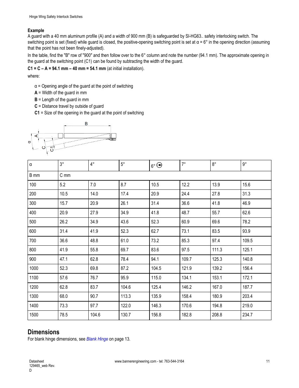 Dimensions | Banner SI-HG63 Hinge Style Switches User Manual | Page 11 / 14