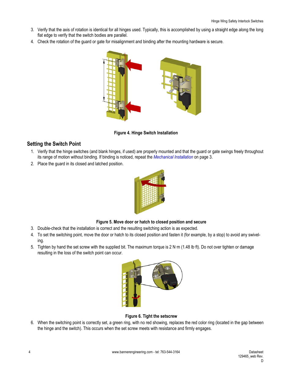 Setting the switch point | Banner SI-HG63 Hinge Style Switches User Manual | Page 4 / 14
