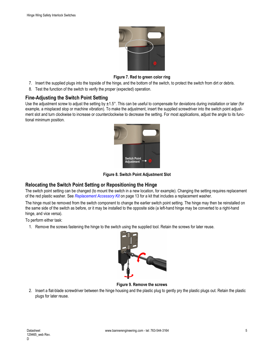 Fine-adjusting the switch point setting | Banner SI-HG63 Hinge Style Switches User Manual | Page 5 / 14