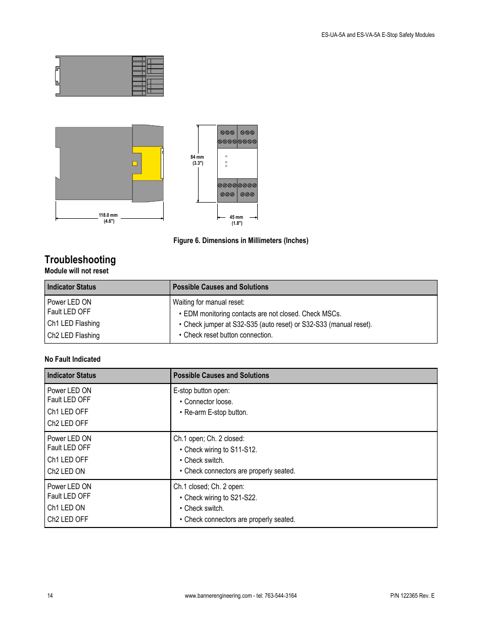 Troubleshooting | Banner ES-FA-6G Safety Module User Manual | Page 14 / 16