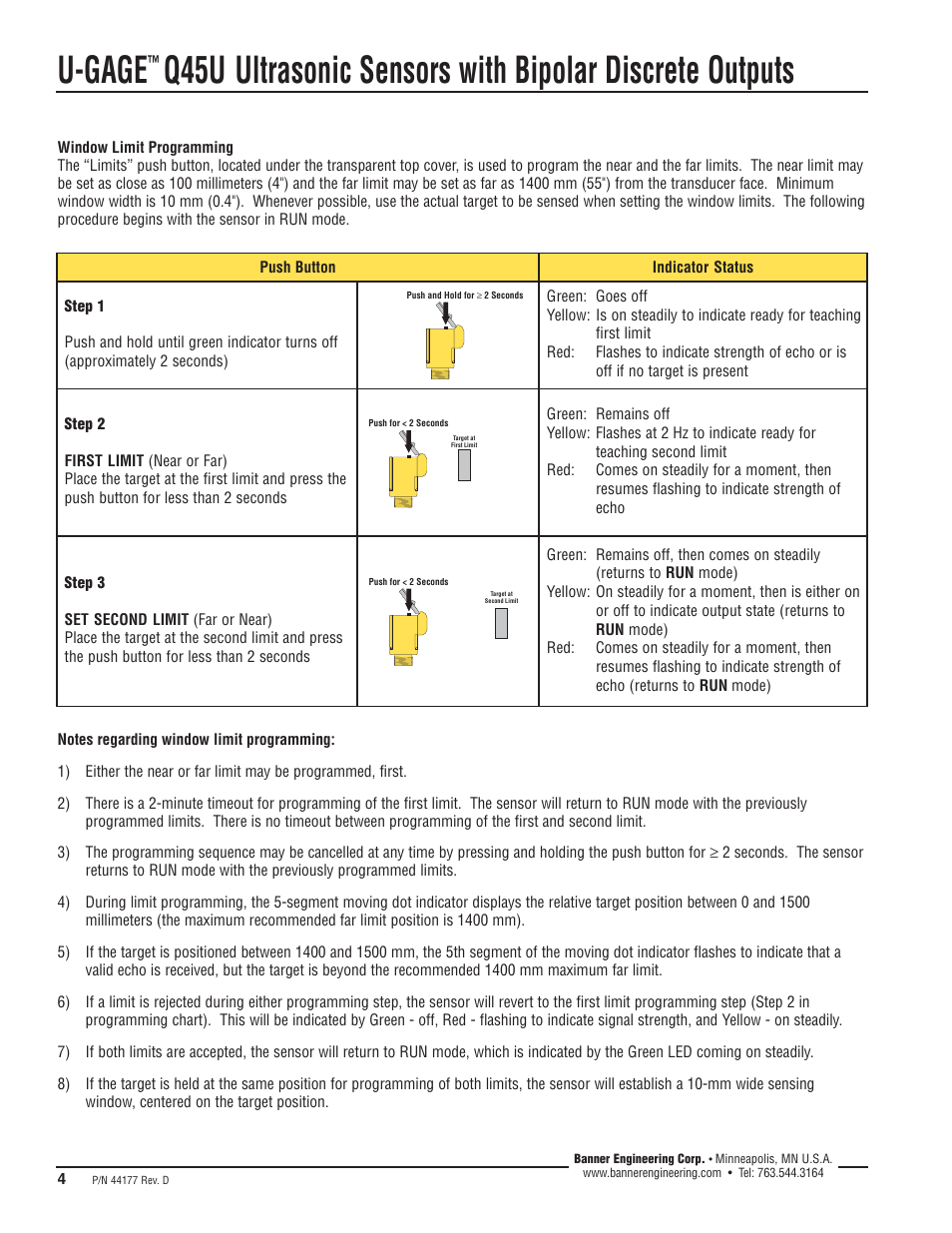 U-gage | Banner U-GAGE Q45U Series—Analog User Manual | Page 4 / 8