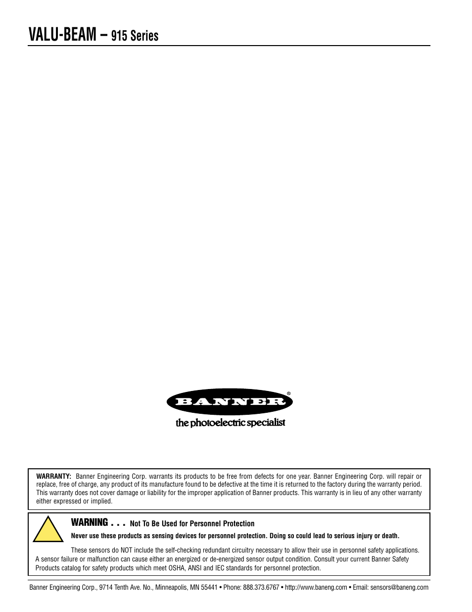 Valu-beam, 915 series | Banner VALU-BEAM Series User Manual | Page 12 / 12