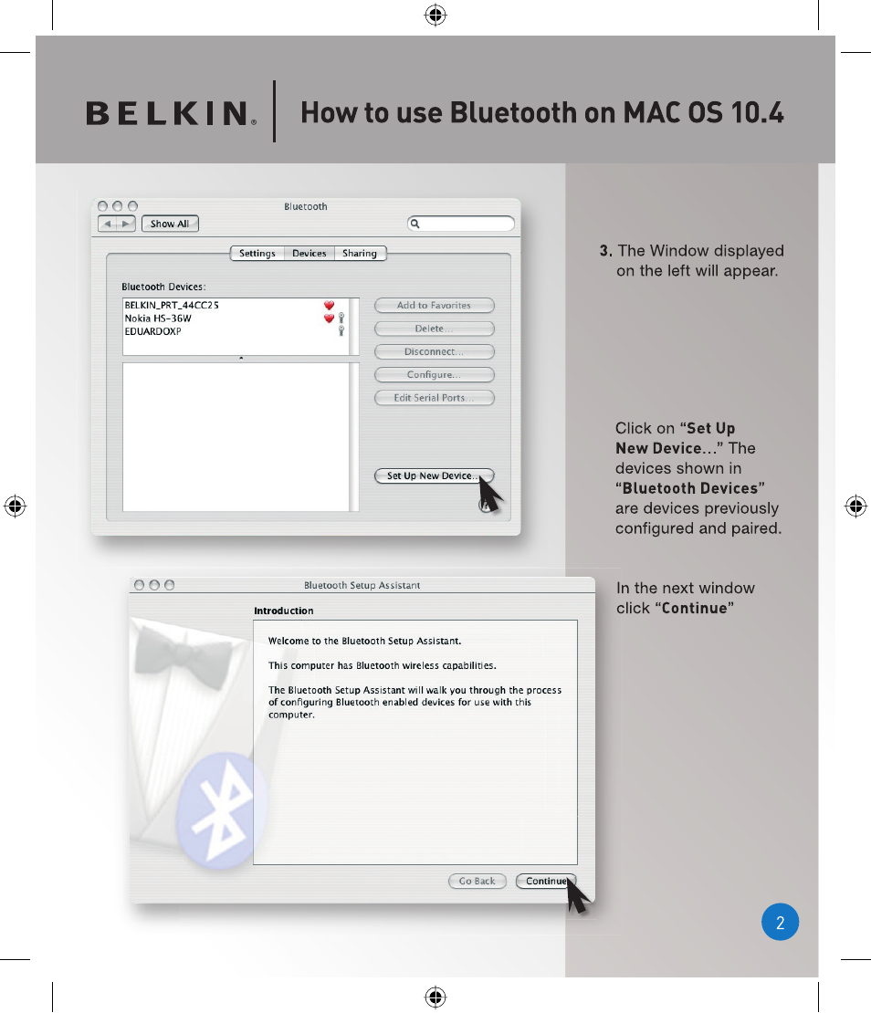 Howto use bluetooth on mac os 10.4, O o o | Belkin P75094EA User Manual | Page 2 / 48