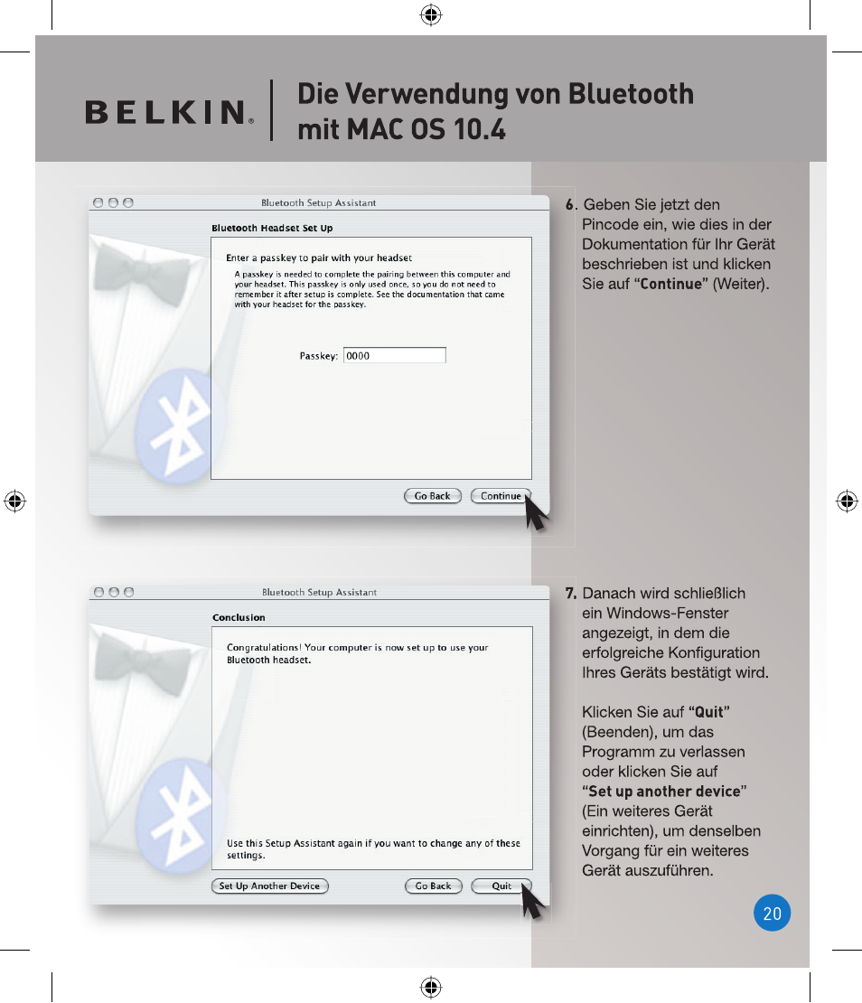 Die verwendung von bluetooth mit mac os 10.4, O o o | Belkin P75094EA User Manual | Page 20 / 48