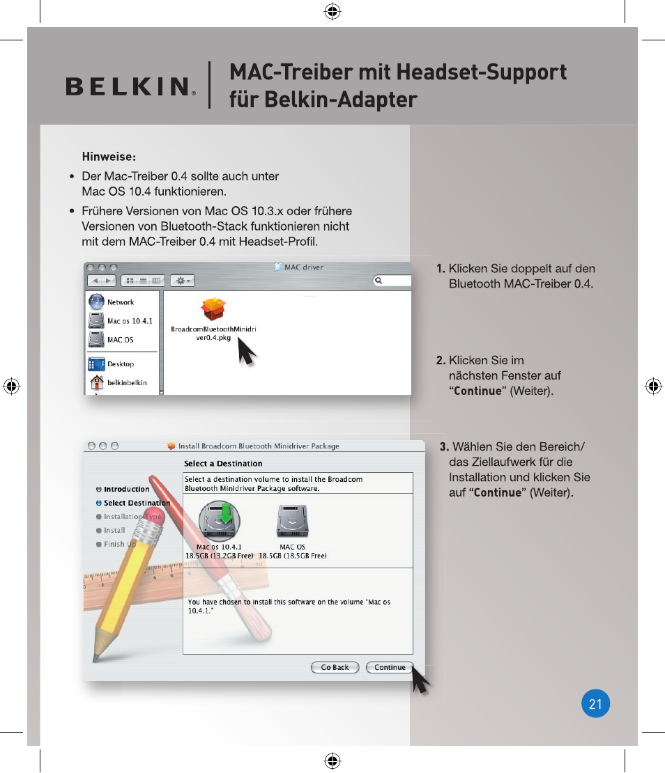 Mac-treiber mit headset-support für belkin-adapter | Belkin P75094EA User Manual | Page 21 / 48