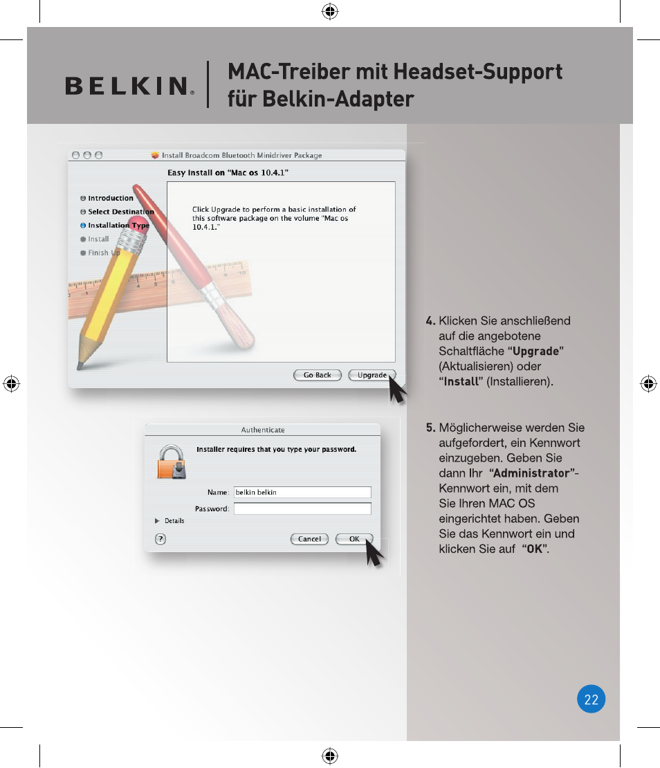 Mac-treiber mit headset-support für belkin-adapter | Belkin P75094EA User Manual | Page 22 / 48