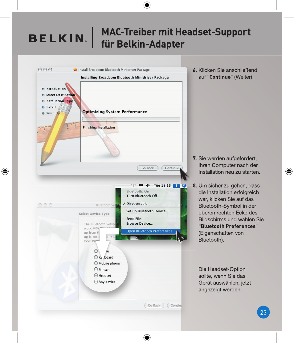 Mac-treiber mit headset-support für belkin-adapter, O o o | Belkin P75094EA User Manual | Page 23 / 48