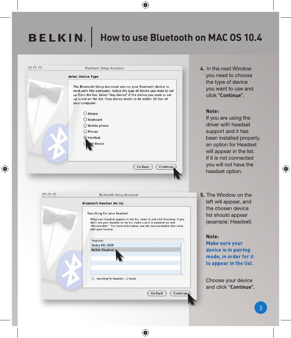 Belkin, Howto use bluetooth on mac os 10.4 | Belkin P75094EA User Manual | Page 3 / 48