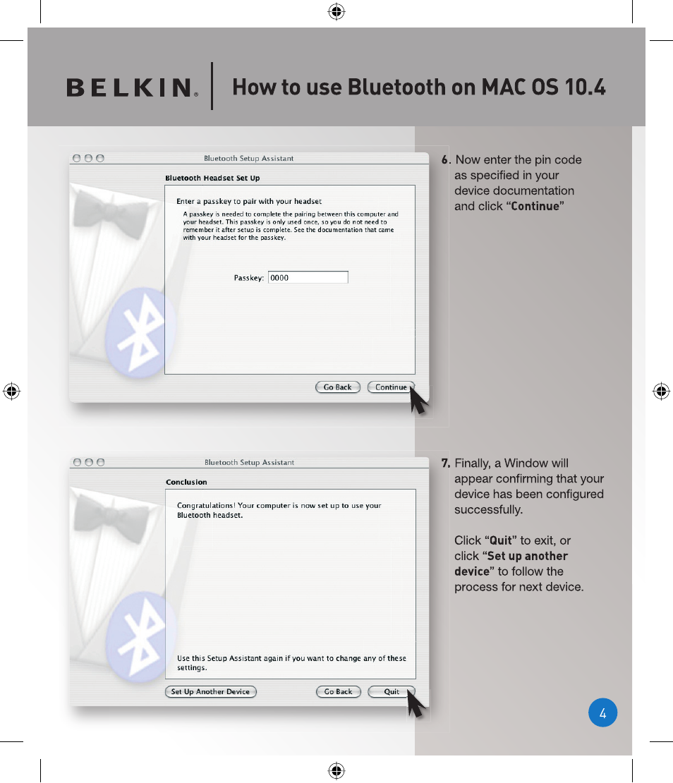 Howto use bluetooth on mac os 10.4, O o o | Belkin P75094EA User Manual | Page 4 / 48