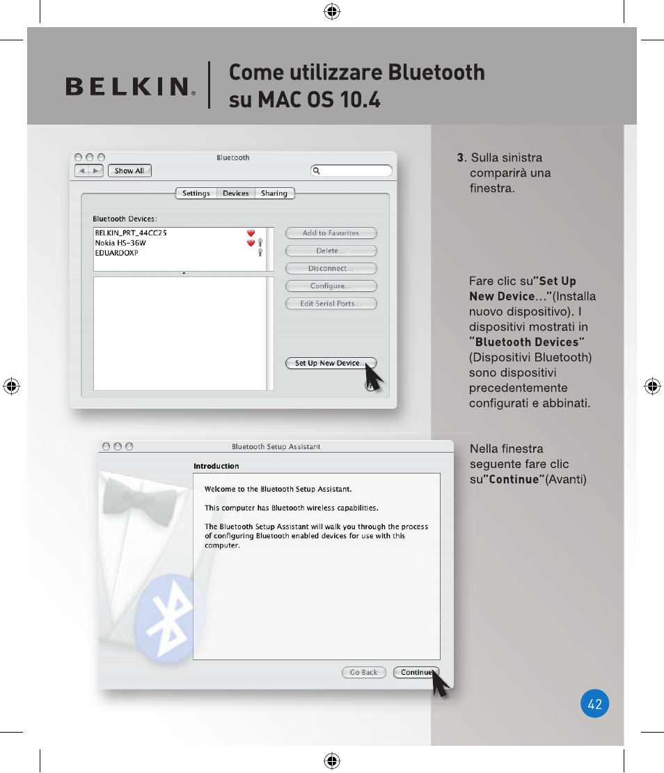 Come utilizzare bluetooth su mac os 10.4, O o o | Belkin P75094EA User Manual | Page 42 / 48