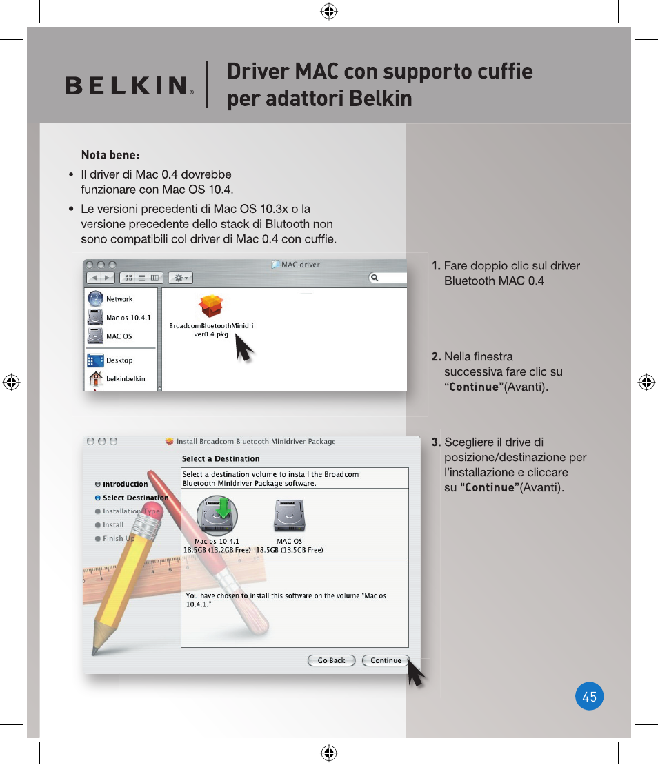 Driver mac con supporto cuffie per adattori belkin | Belkin P75094EA User Manual | Page 45 / 48