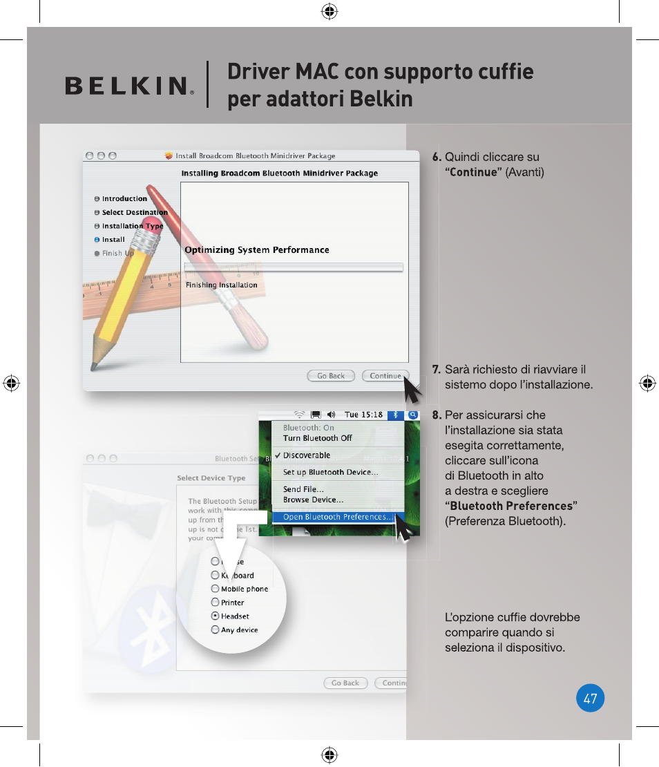 Driver mac con supporto cuffie per adattori belkin, O o o | Belkin P75094EA User Manual | Page 47 / 48