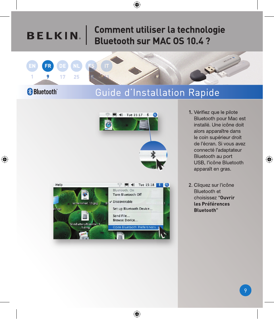 Guide d’installation rapide, Bluetooth | Belkin P75094EA User Manual | Page 9 / 48