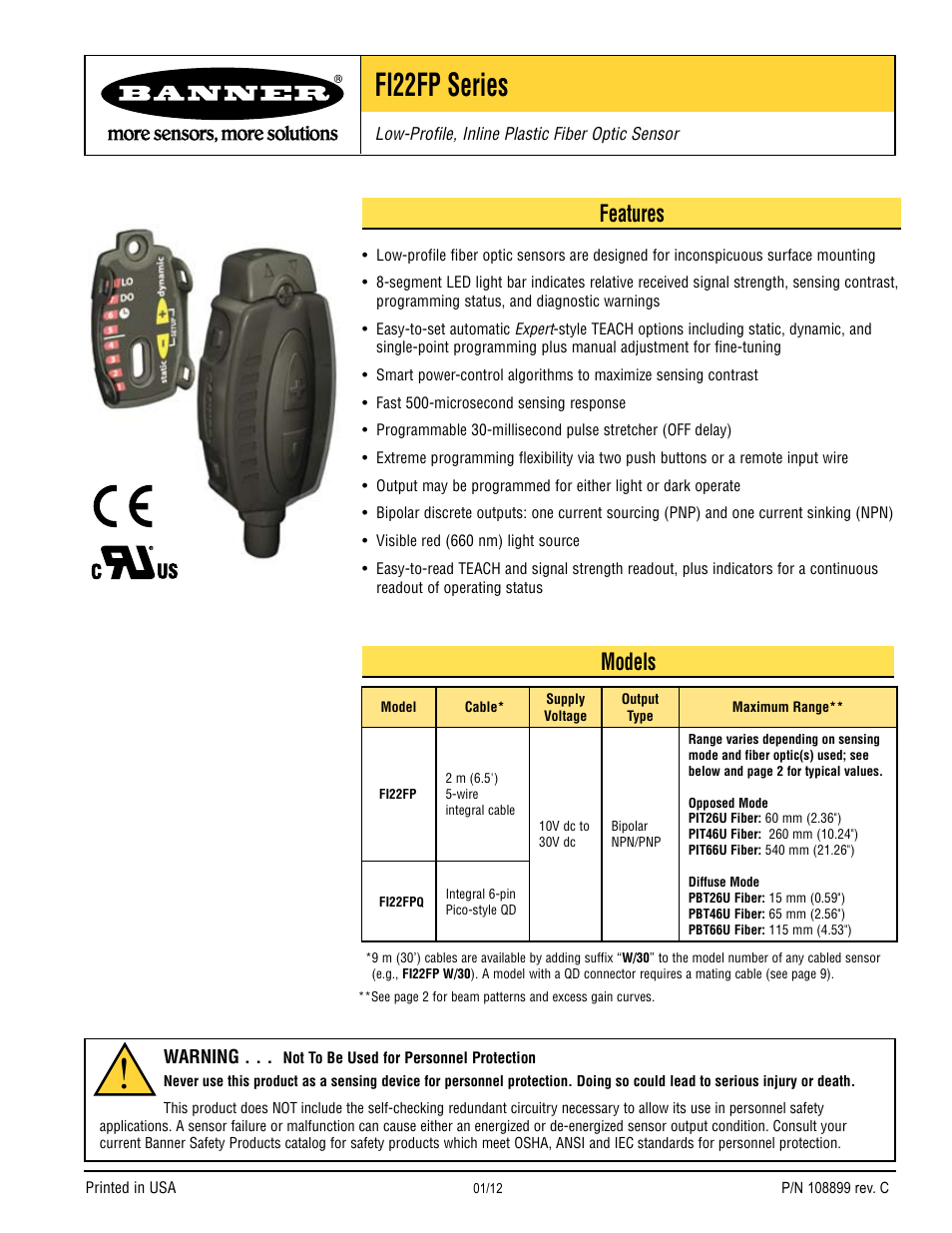 Banner FI22 Expert Series User Manual | 12 pages