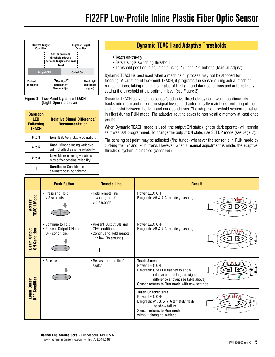 Dynamic teach and adaptive thresholds | Banner FI22 Expert Series User Manual | Page 5 / 12