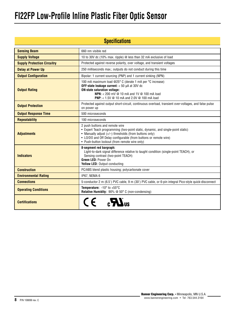 Specifications | Banner FI22 Expert Series User Manual | Page 8 / 12