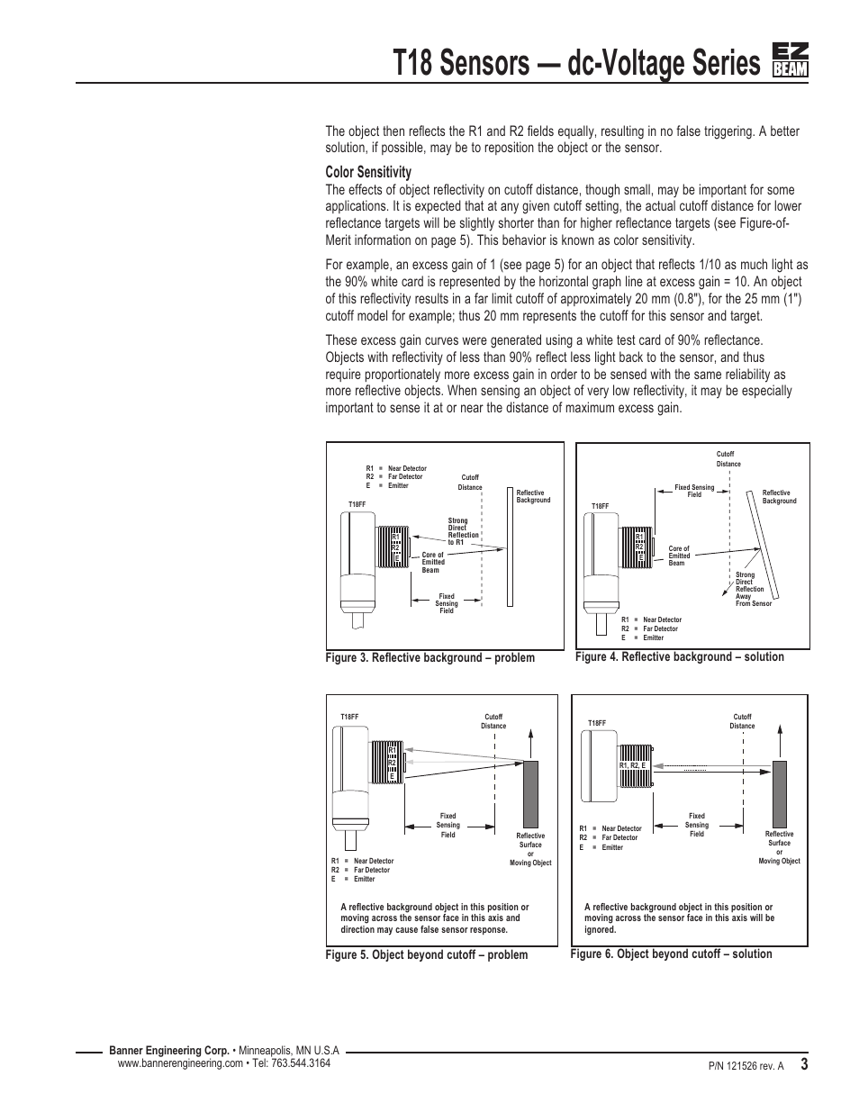 T18 sensors — dc-voltage series, Color sensitivity | Banner T18 Series User Manual | Page 3 / 6