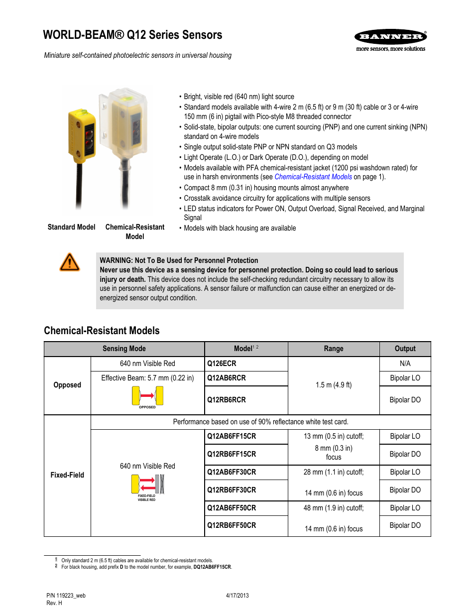 Banner WORLD-BEAM Q12 Series User Manual | 9 pages