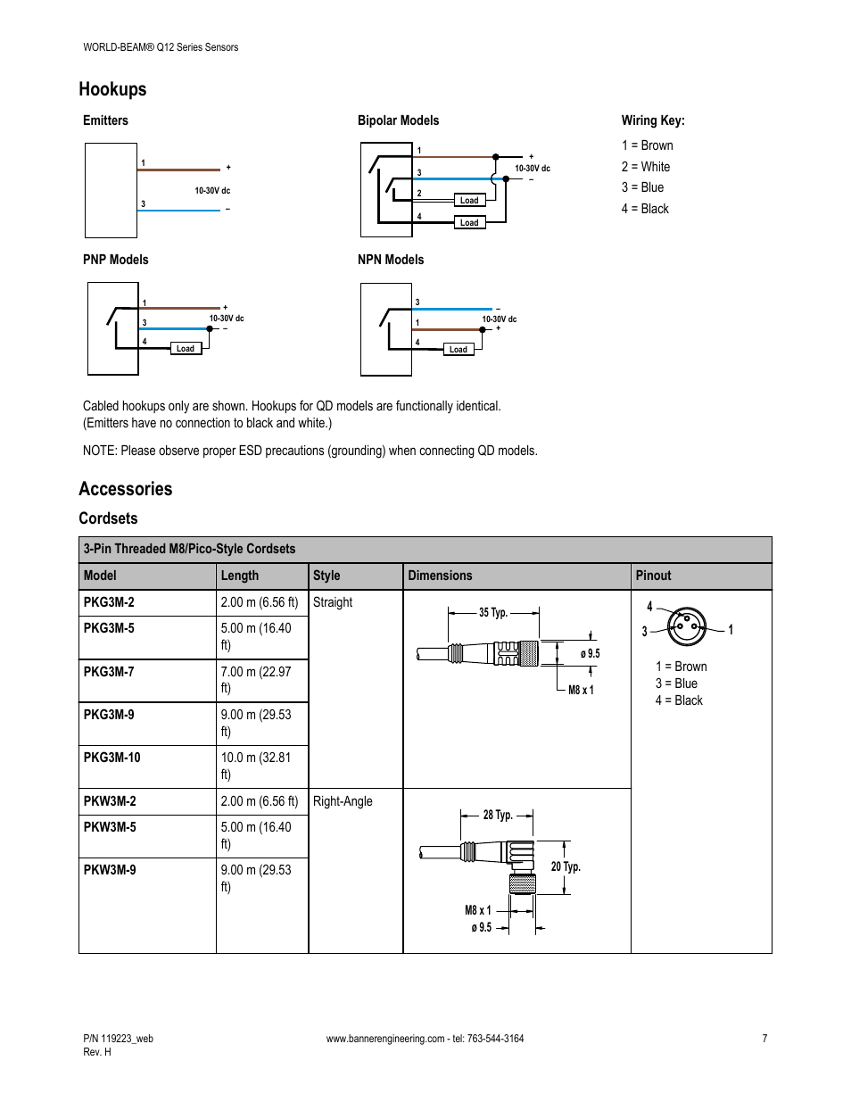 Hookups, Accessories, Cordsets | Banner WORLD-BEAM Q12 Series User Manual | Page 7 / 9