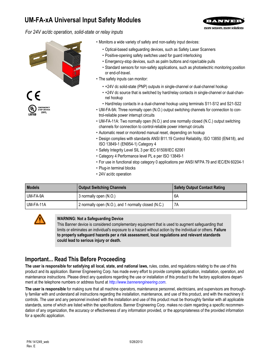 Banner Universal Input Safety Modules User Manual | 15 pages