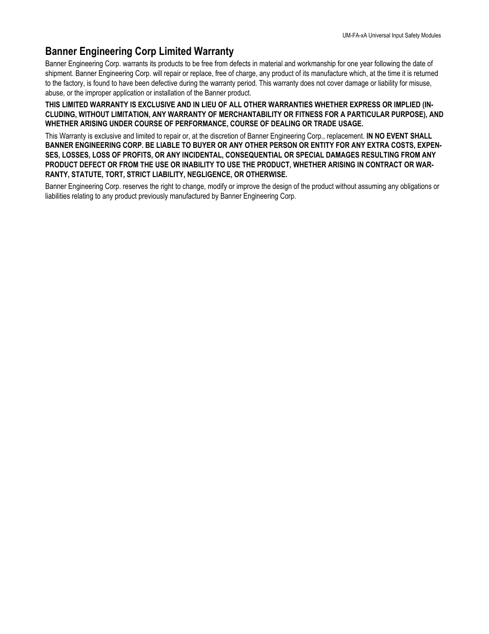 Banner engineering corp limited warranty | Banner Universal Input Safety Modules User Manual | Page 15 / 15
