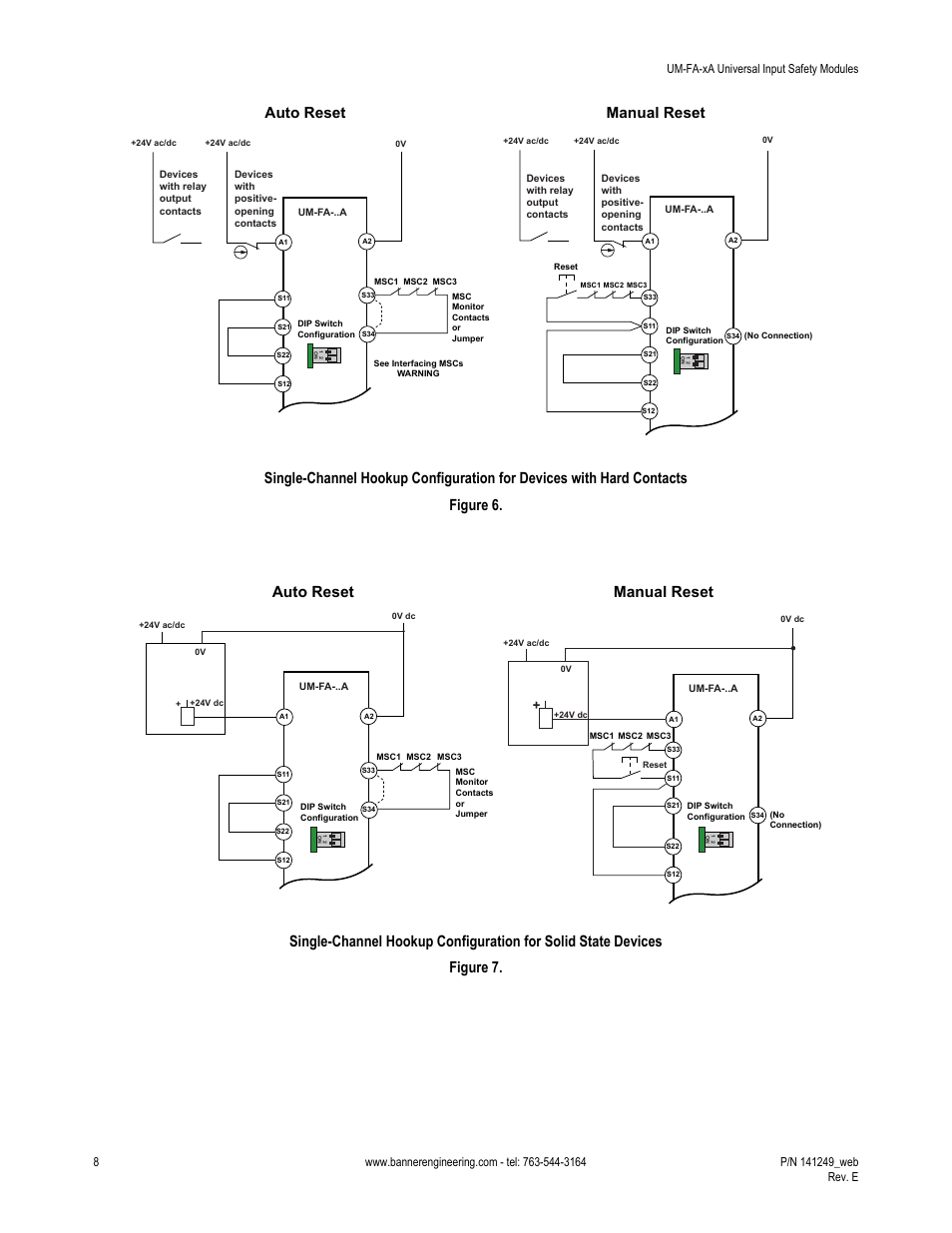 Figure 6, Figure 7, Auto reset | Manual reset | Banner Universal Input Safety Modules User Manual | Page 8 / 15