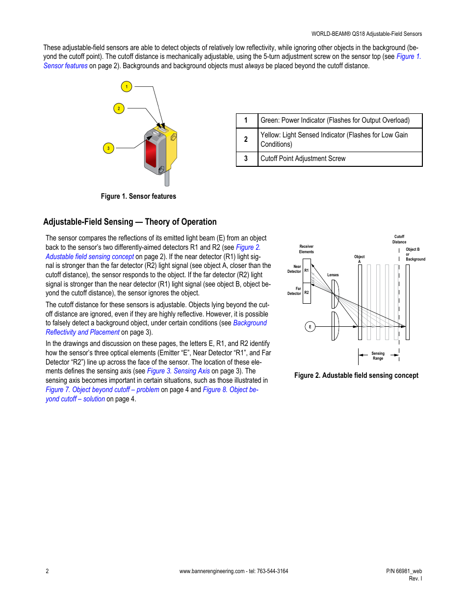 Adjustable-field sensing — theory of operation | Banner WORLD-BEAM QS18 Laser Series User Manual | Page 2 / 10