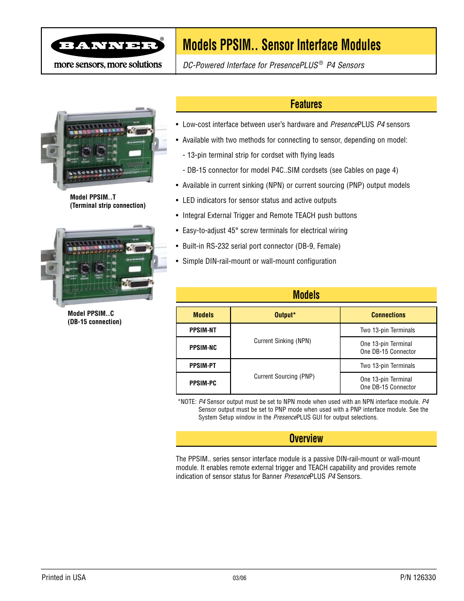 Banner PPSIM Sensor Interface Modules User Manual | 4 pages