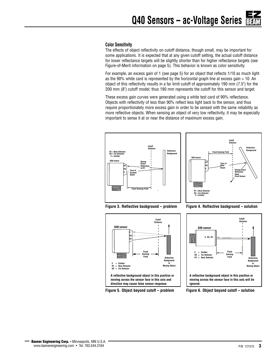 Q40 sensors – ac-voltage series, Color sensitivity | Banner Q40 Series User Manual | Page 3 / 7