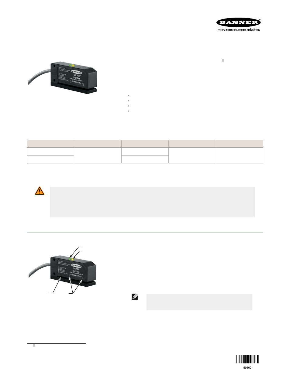 Banner C-GAGE SLC1 Series Label Sensors User Manual | 6 pages