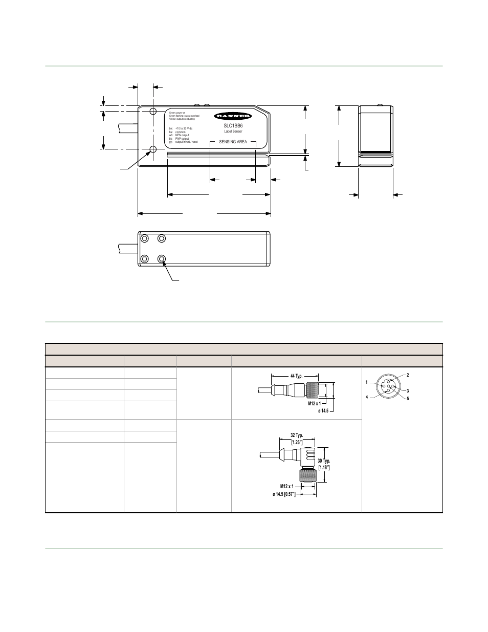 Dimensions, Accessories, Banner engineering corp limited warranty | Banner C-GAGE SLC1 Series Label Sensors User Manual | Page 5 / 6