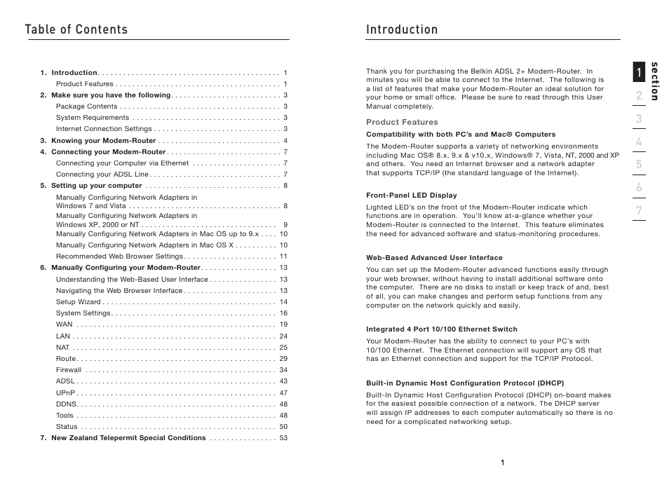 Table of contents introduction | Belkin F5D5630AU User Manual | Page 2 / 28